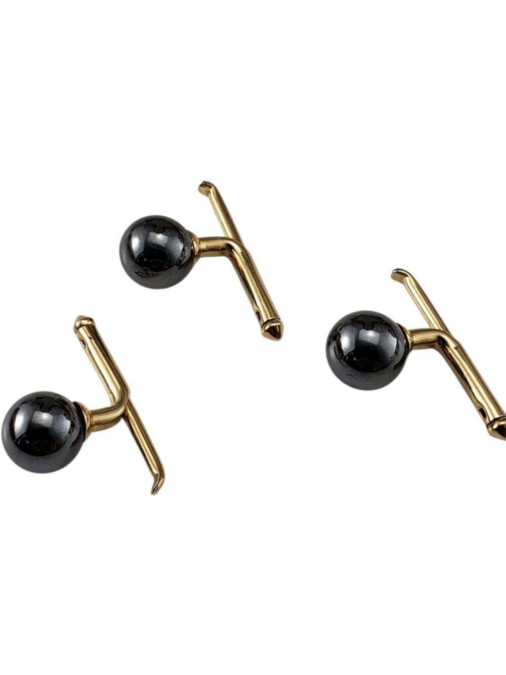 14K Yellow Gold Set of 3 Hematite Tuxedo Studs #22440